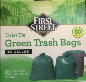 Show details for Trash Bag - Green Bags 45 Gallon 80 CT liner Picture of Trash Bag - Green Bags 45 Gallon 80 CT liner