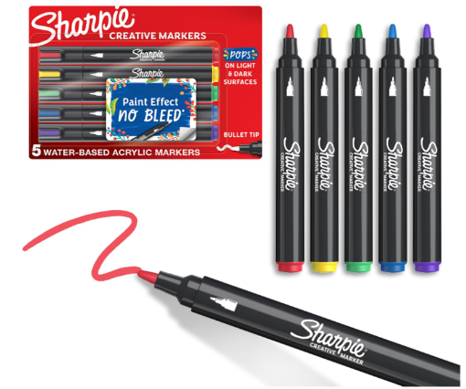 Picture of Sharpie - 5 water based acrylic colored markers ( brush/bullet}